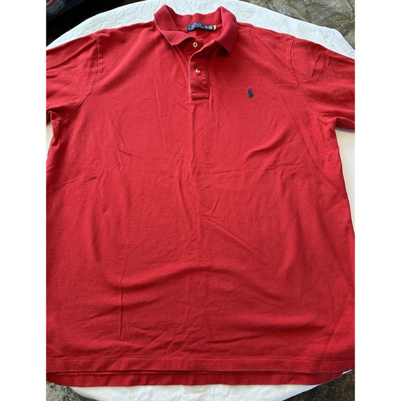 Polo Ralph Lauren, Golf Shirt Mens 2XLT Red w/Navy Blue Pony Preppy - Picture 2 of 12